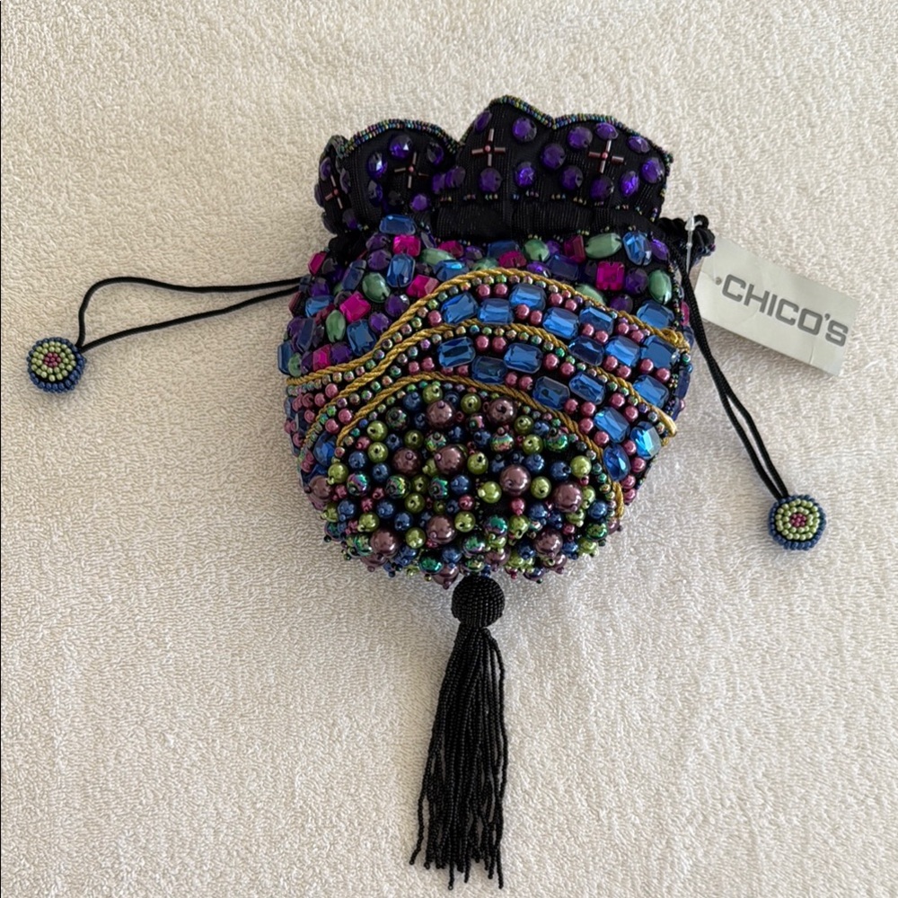 Chico's Multicolor Beaded Drawstring Bag - image 1